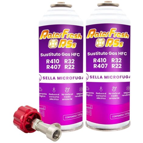 Pack 2 Gas Refrigerante Ralerfresh RSs para aire acondicionado tipo split sustituto de los gases R410,R32,R407 y R22 con llave