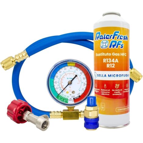 Gas Refrigerante Ralerfresh RFs para aire acondicionado coche o nevera, sustituto R12 y R134A manometro de manguera y conector (1/5)