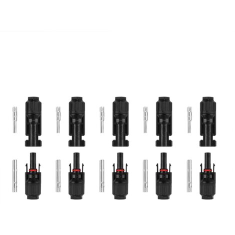 Pack 5 Parejas de conectores macho y hembra MC4 1/1 IP68 para Cable de 4-6mm²