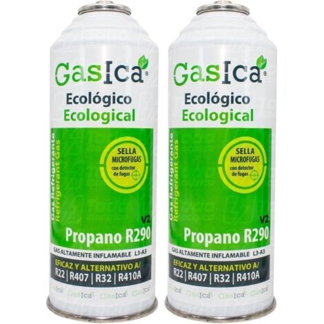 Pack 2 Botellas Gas refrigerante orgánico Gasica V2 Sustituto R22, R407, R410A y R290