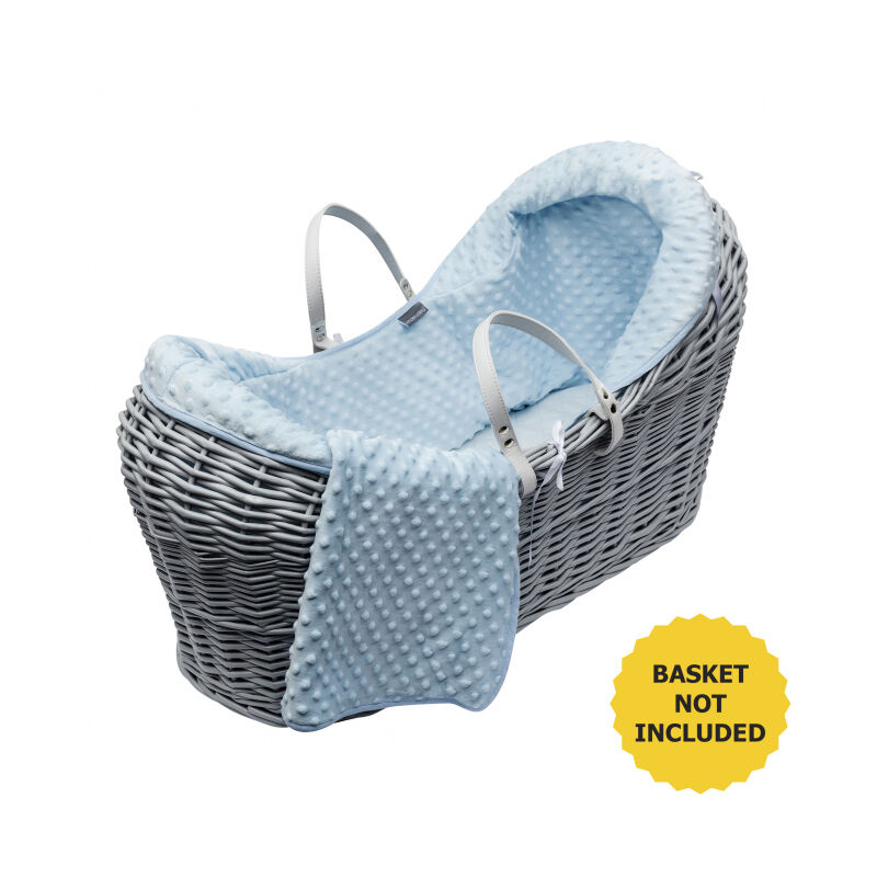 Blue Dimple Pod Moses Basket Bedding Set Dressings with Fleece Lined Coverlet Full Body Surround