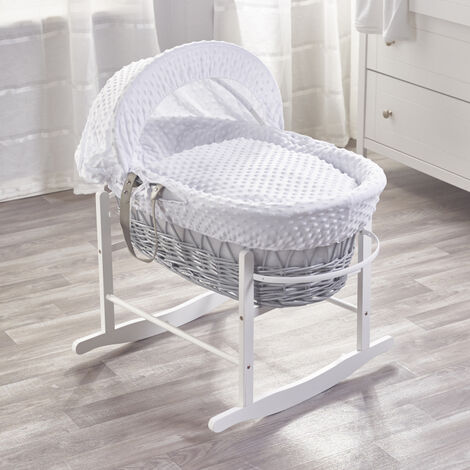 White Dimple White Wicker Moses Basket with Rocking Stand White, Quilt ...