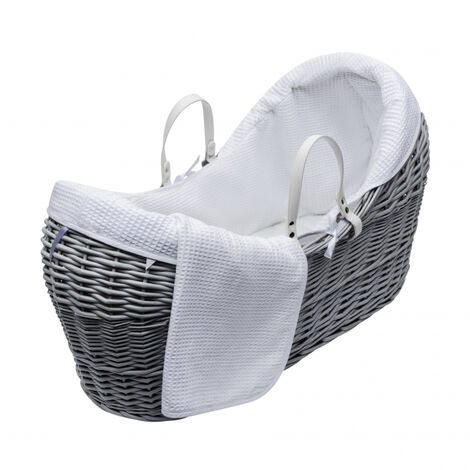 Kinder Valley White Waffle Grey Wicker Pod Moses Basket