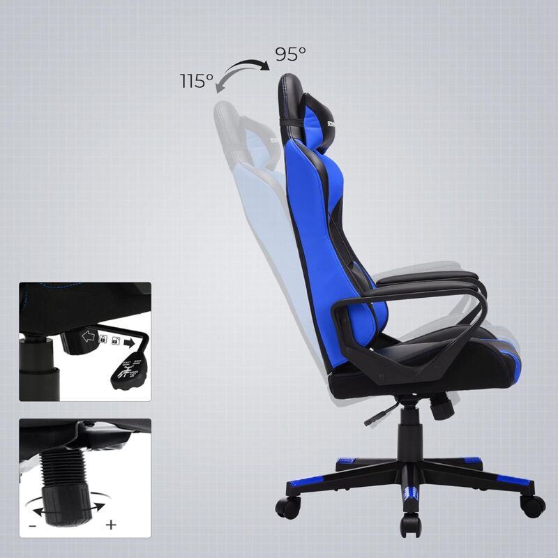 Authmic Gaming-Stuhl Gaming Stuhl, Bürostuhl (Ergonomischer  Schreibtischstuhl (mit verstellbare Kopfstütze und Lendenwirbelstütze, Computerstuhl mit Lendenkissen,Gamer Stuhl Wippfunktion 90°-165°, PC Gamer  Racing Stuhl bis 150kg)