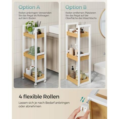 SONGMICS Rollwagen, Badregal, Badezimmerregal mit 3 Ebenen