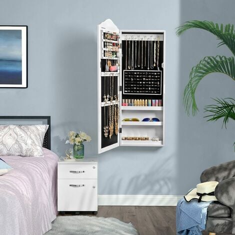 Hangender Schmuckschrank Mit Spiegel Und Magnetverschluss Schmuckaufbewahrung Schmuckorganizer Jbc83w Blanco