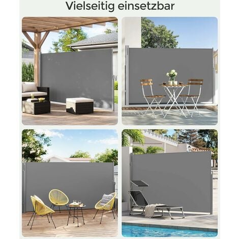  Seitenmarkise, Sichtschutz, Paravent für den Außenbereich,  Sonnenblende, einziehbar, für Terrasse, 160 x 300 cm, Grau