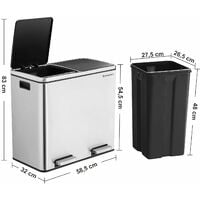 48L Mülleimer Mülltrennung Mülltrennsysteme mit 2 Inneneimern Treteimer für Küche Edelstahl 2 x 24L LTB48NL - Silver