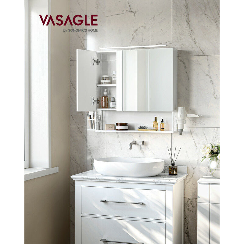 Armoire miroir salle de bain armoire de toilette murale meuble d'angle 2  étagères dim. 30L x 18,4l x 60H cm acier inox.