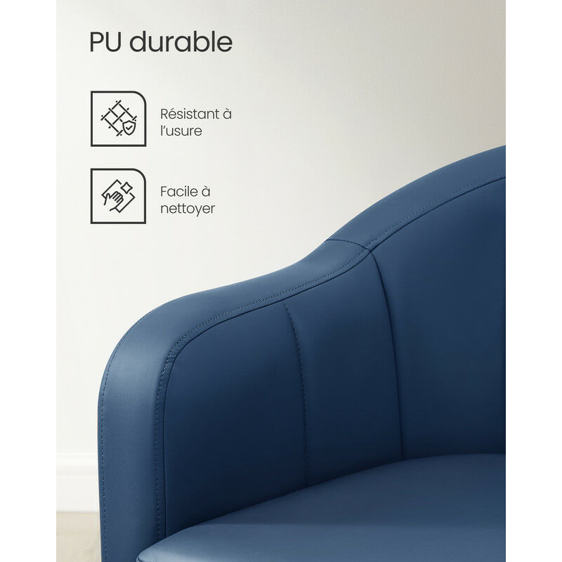 Fauteuil D'Appoint VASAGLE EKHO - Design Moderne Mi-siècle - PU Avec Coutures - Cadre Métallique - Noir - 90x74cm