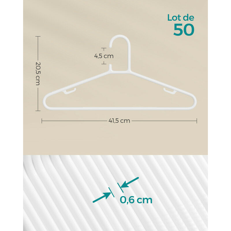 Serenelife Lot De 50 Cintres Plastique Blanc - Cintres Gain De Place Durables Jusqu'à 2,5kg Pour Vêtements