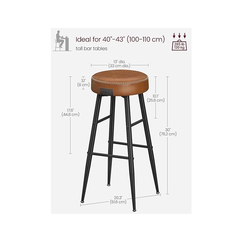 Tabouret de bar haut avec dossier en simili cuir Bolero marron foncé - GG652