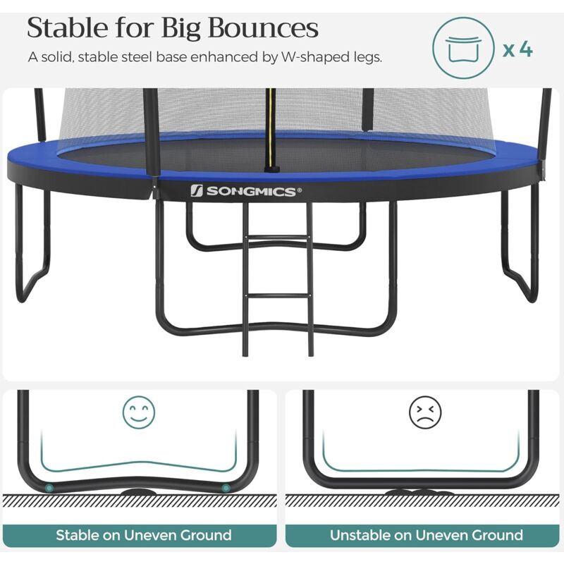 Trampoline SONGMICS Extérieur Enfant 366 Cm Avec Filet De Sécurité, Échelle Et Coussins - Cadre Acier Galvanisé