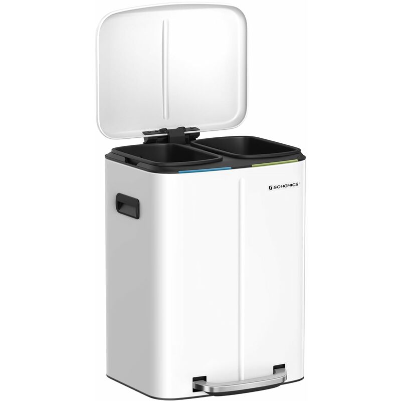 SONGMICS Poubelle de cuisine, 2 x 21 l, avec 15 sacs poubelles, 2