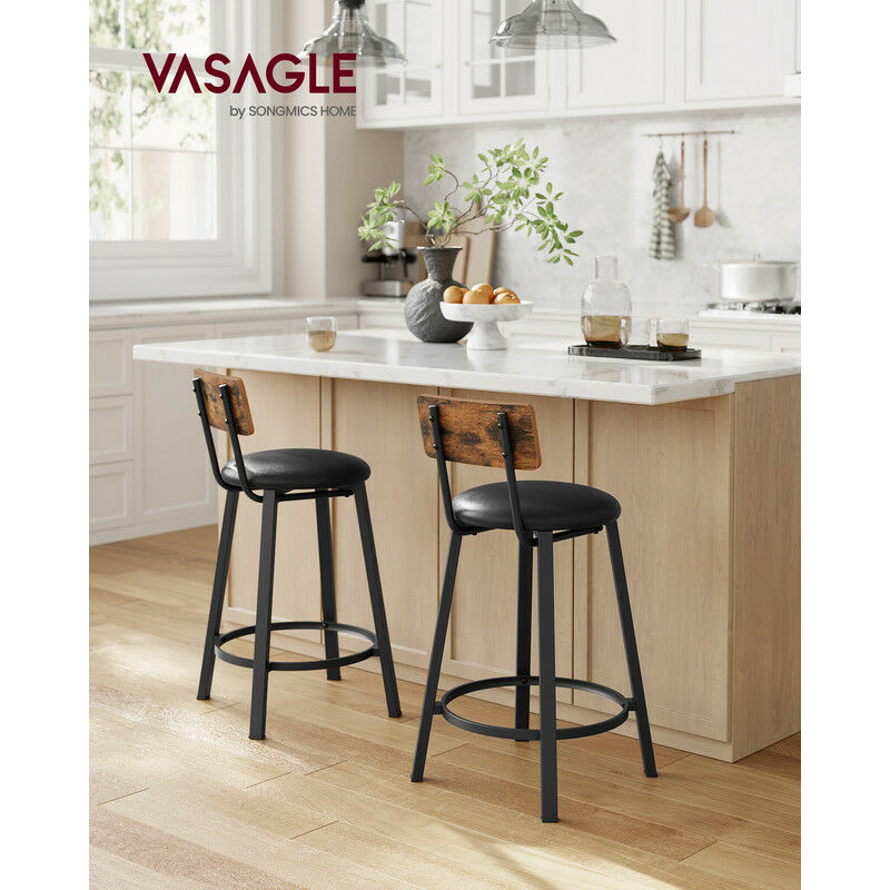 Vasagle table haute, table de bar rectangulaire, avec 3 étagères, structure  en fer stable, pour cuisine, salle à manger, 109 x 60 x 100 cm, montage  facile, marron rustique lbt11x Structure en