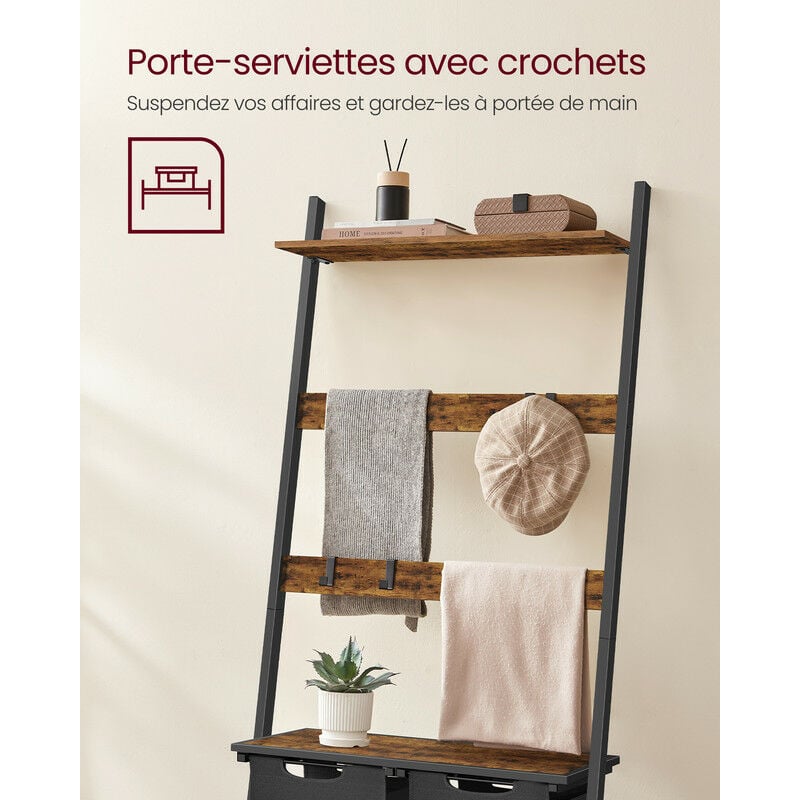 Panier à Linge Double, Avec Porte-serviettes, Plateau, 2 X 46l, Marron  Rustique Et Noir Classique - Panier à linge BUT