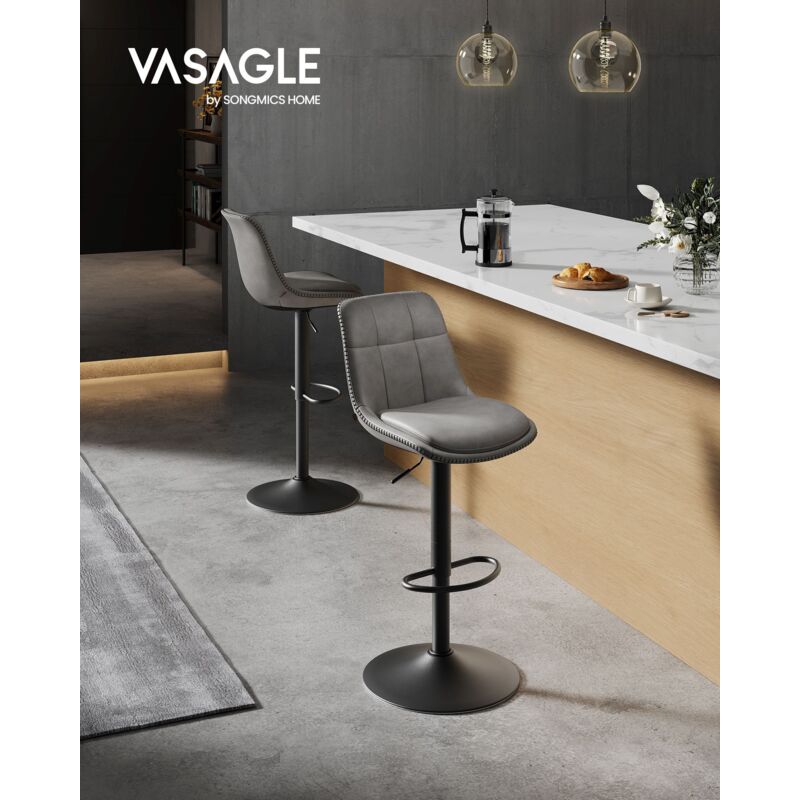 2 Tabourets De Bar Réglables Et Pivotants - Avec Dossier Et Accoudoirs - Hauteur 55-76 Cm - Noir - Capacité 150 Kg