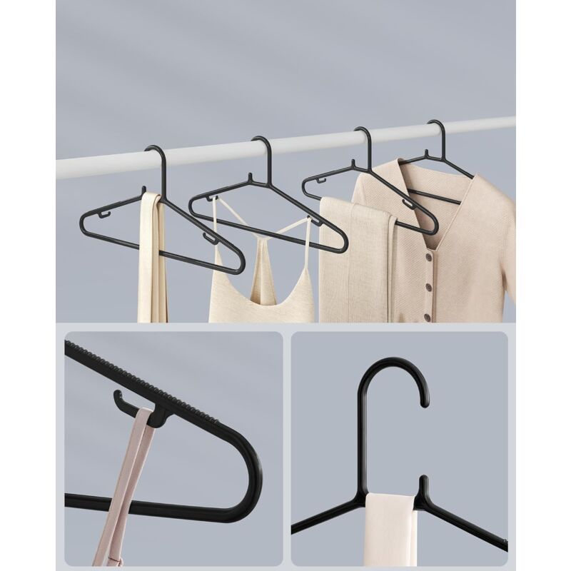 SONGMICS Lot De 30 Cintres Plastique Gain De Place – Blanc, Antidérapants, Ouverture Cravate, Ultra Résistants