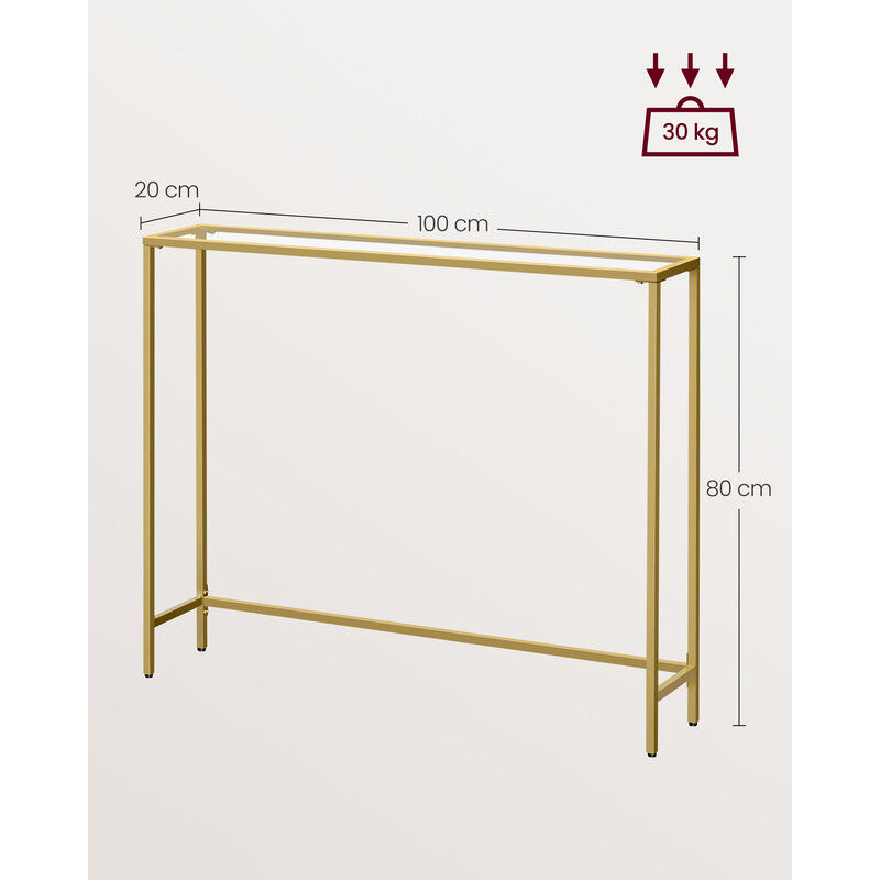 Table Console VASAGLE En Verre Trempé Et Métal Doré - 180x35x80 Cm, Pieds Réglables, 30 Kg De Charge