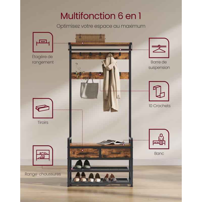 Patère Porte Manteau Pour Porte, 6 Crochets Porte Manteaux Salle De Bain, Accroche Tout Noir