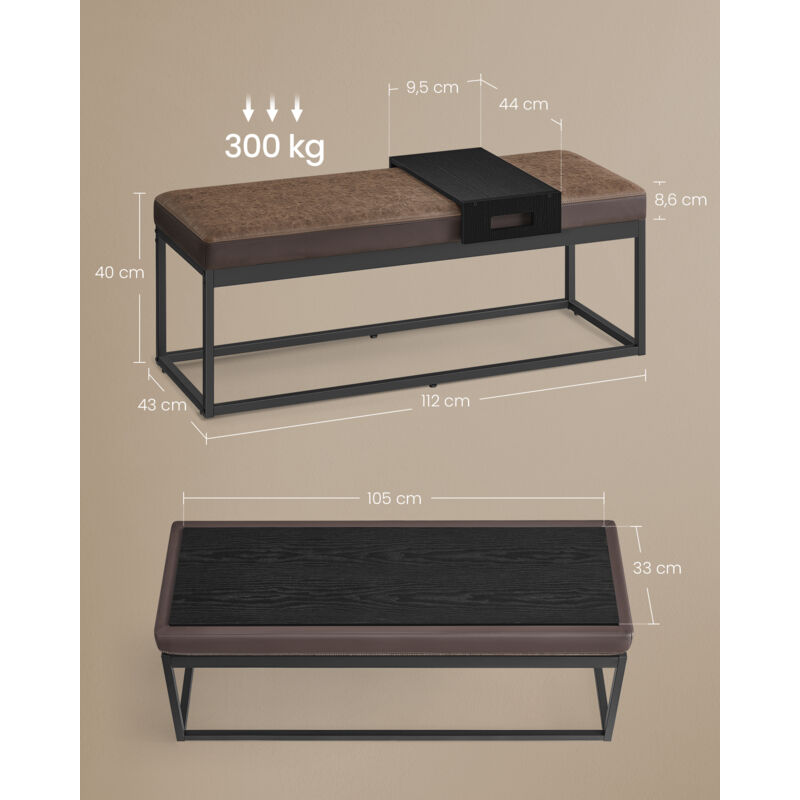 Pouf Rectangulaire Réversible SONGMICS - Tabouret, Table Basse Ou Repose-Pieds - 300 Kg Charge - Noir