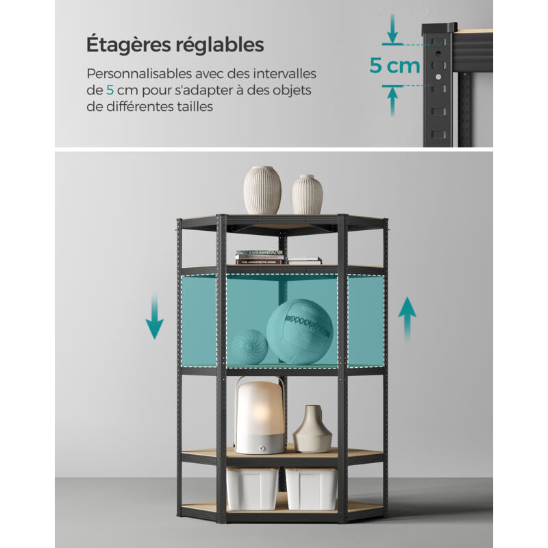 Étagère D'Angle SONGMICS 5 Niveaux - Acier Et MDF, Charge 875kg, 70x70x180cm