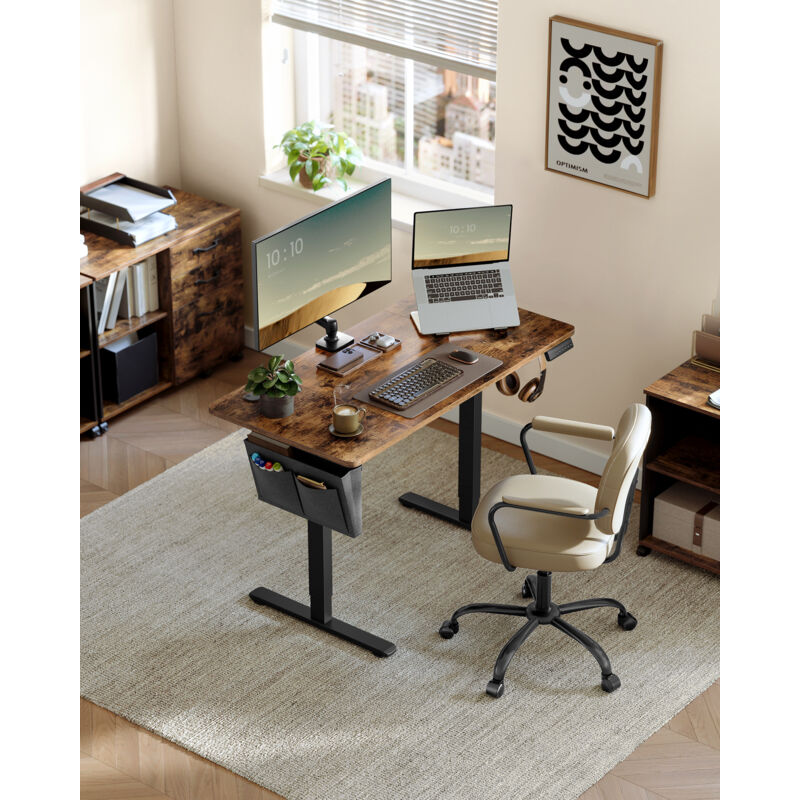 Bureau électrique Réglable En Hauteur ErGear - 100x61cm, Plateau Clavier, Couleur Marron Vintage