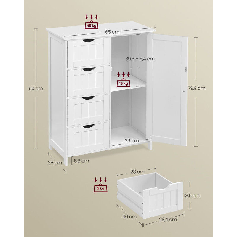 Meuble de salle de bain rangement 4 tiroirs 1 porte 82x55x30cm gris | FR