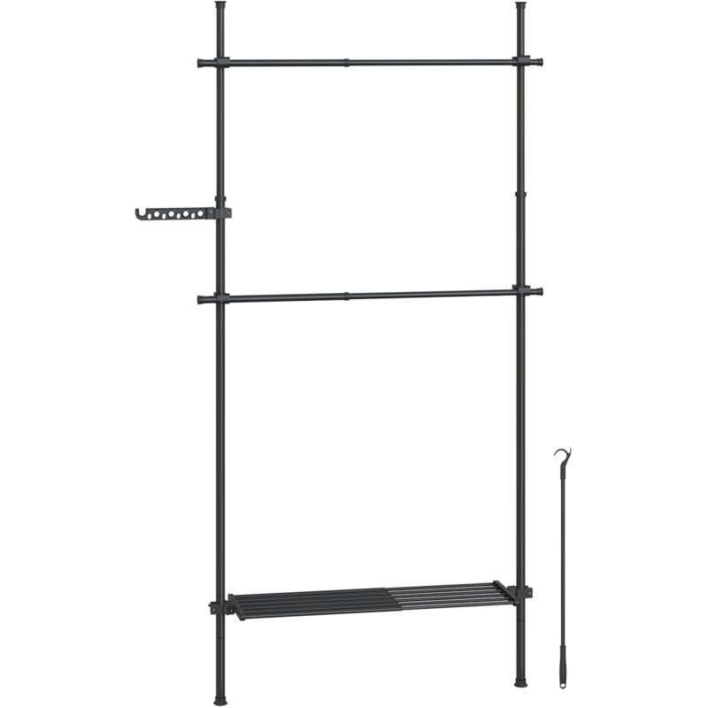 Porte-vêtements Métal AQRA - 9 Étages Réglables, 5 Barres, 4 Options Montage