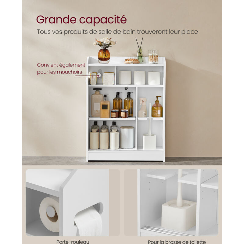 Armoire De Salle De Bain Étroite 60x20x80 Cm - 2 Portes Coulissantes, Étagères Réglables, Porte-Papier Toilette - Noir/Blanc, Pour Petits Espaces - 9
