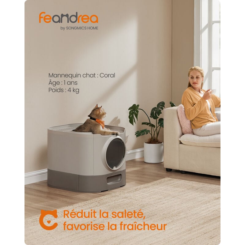 Feandrea Bac à Litière, Litière Extra Large Avec Paroi Latérale, Avec Un Tapis De Litière, Boîte De Rangement, Pelle, Pour Grand Chat, Beige Cappuccino PPT003K01