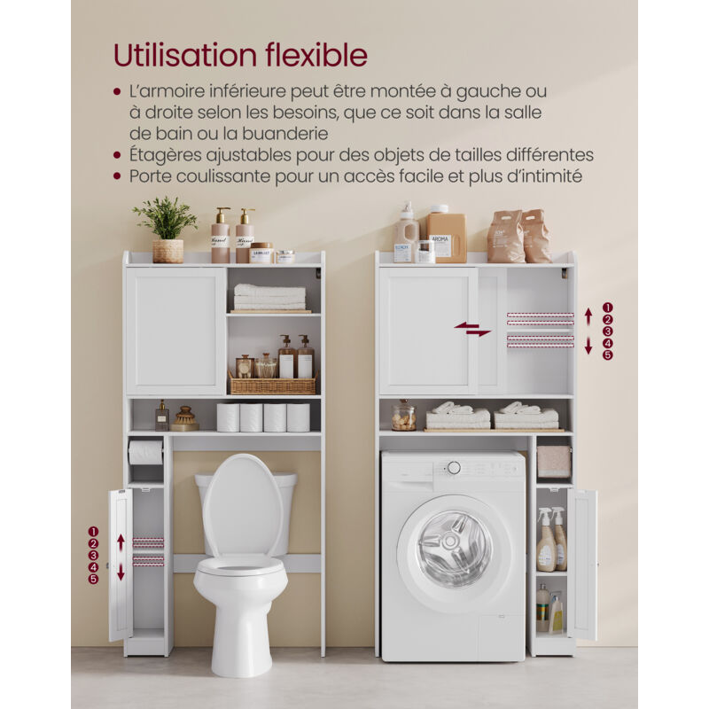 Meuble WC Rangement 3 étagères - Étagère Toilette Blanche Indépendante 54cm