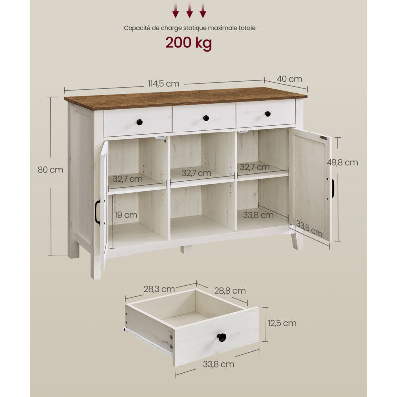VASAGLE Buffet, avec Tiroir, Meuble de Cuisine, avec Portes, Étagère