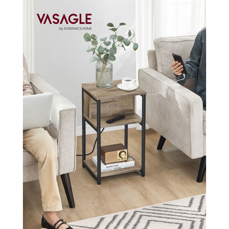Table D'Appoint Avec Station De Charge PIPIPOXER - 2 Prises + 2 USB, 2 Tiroirs, Étagère