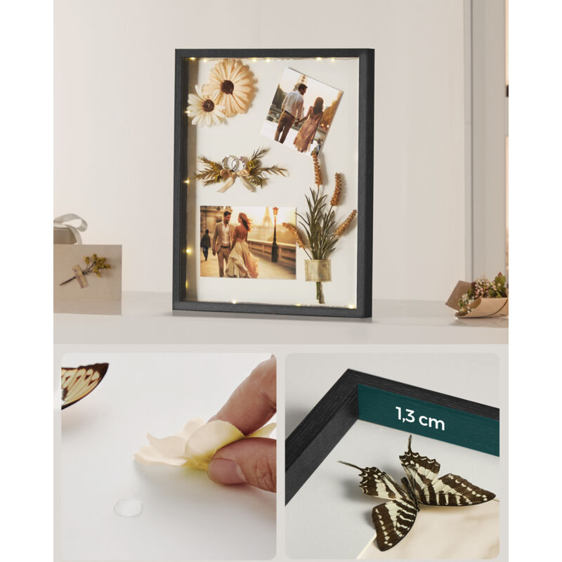 Cadre Photo Pêle-Mêle SONGMICS Pour 12 Photos 10x15 Cm - Verre Transparent, Montage Facile - Noir
