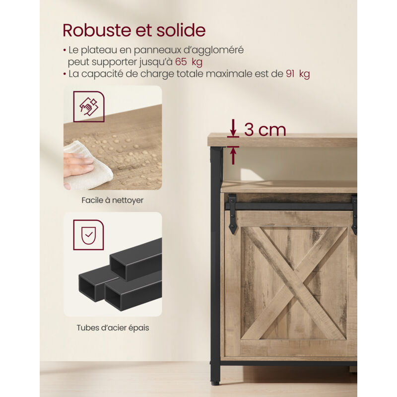 Meuble TV - VASAGLE - Support pour Téléviseur jusqu'à 60 Pouces - Couleur Chêne