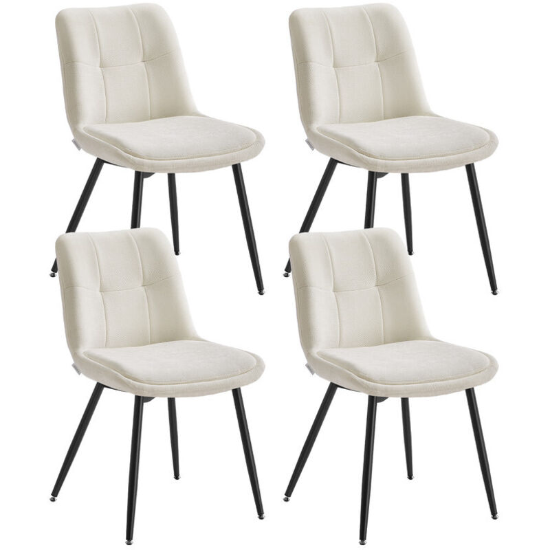 Lot De 4 Chaises De Salle à Manger En Velours Teddy - Pieds Métal Noir, Design Moderne