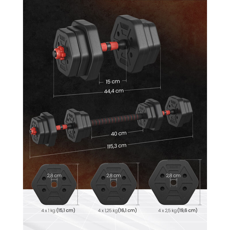 Set D'haltères Hexagonaux 30kg SONGMICS - Avec Barre De Connexion, Réglable, Pour Maison Ou Salle De Sport
