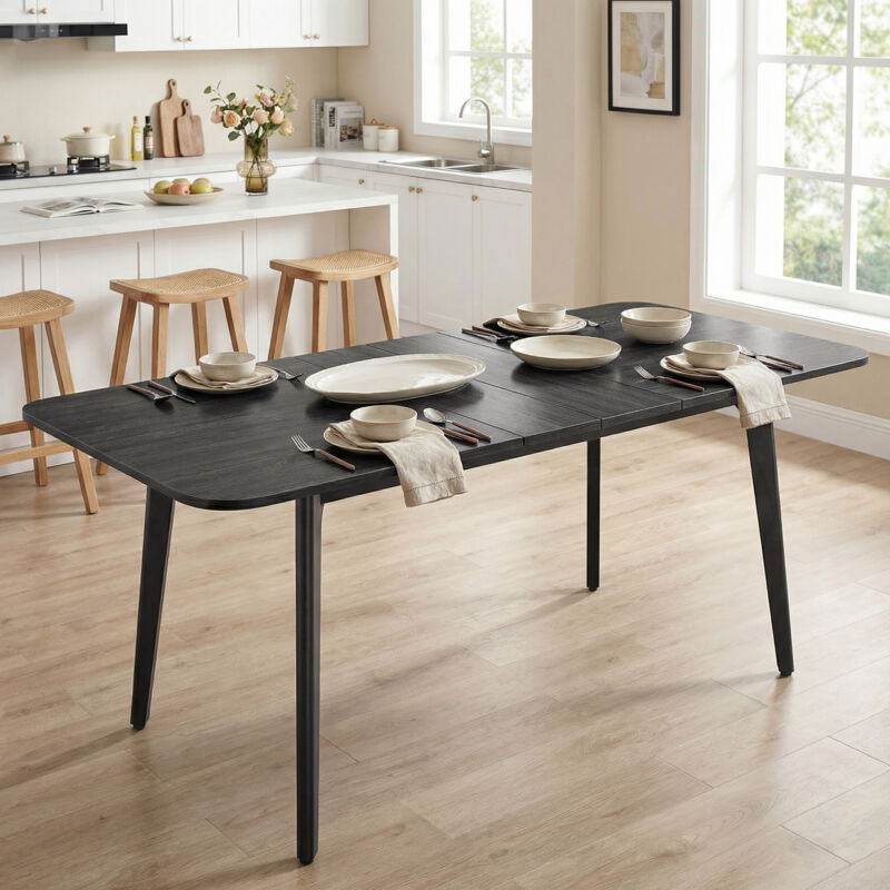 Table haute pivotante 360° avec 6 tiroirs et portes en rotin PE, grand rangement, poignées métalliques, système anti-basculement. Table de bistrot design pour salon, cuisine, salle à manger ou bureau