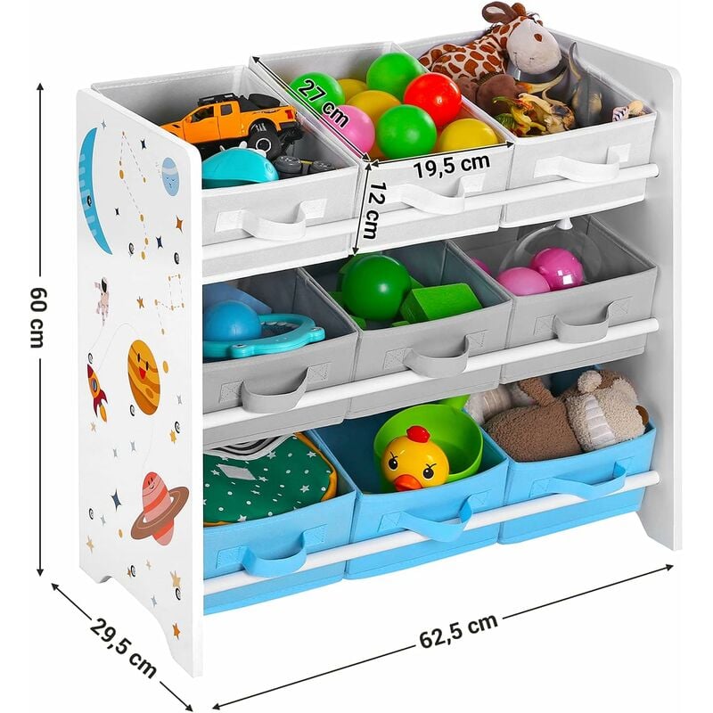 Garderie École Maternelle GOTOTOP Étagère pour Jouets Enfants Bébé en Bois avec 9 Bacs Amovibles Multicouleurs en Tissu Meuble de Rangement pour Chambre d’Enfant 