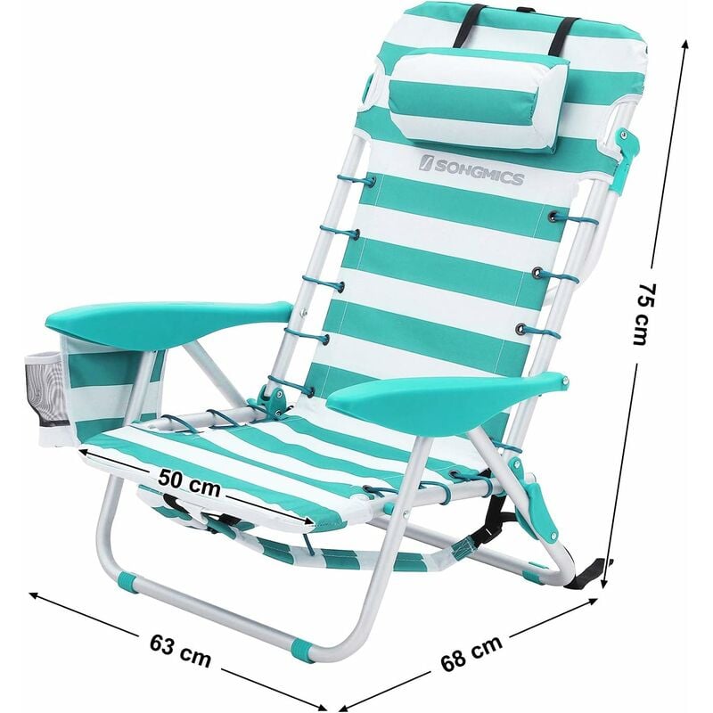 Pliable Inclinable GCB63BU Poche isotherme SONGMICS Chaise de Plage Portable