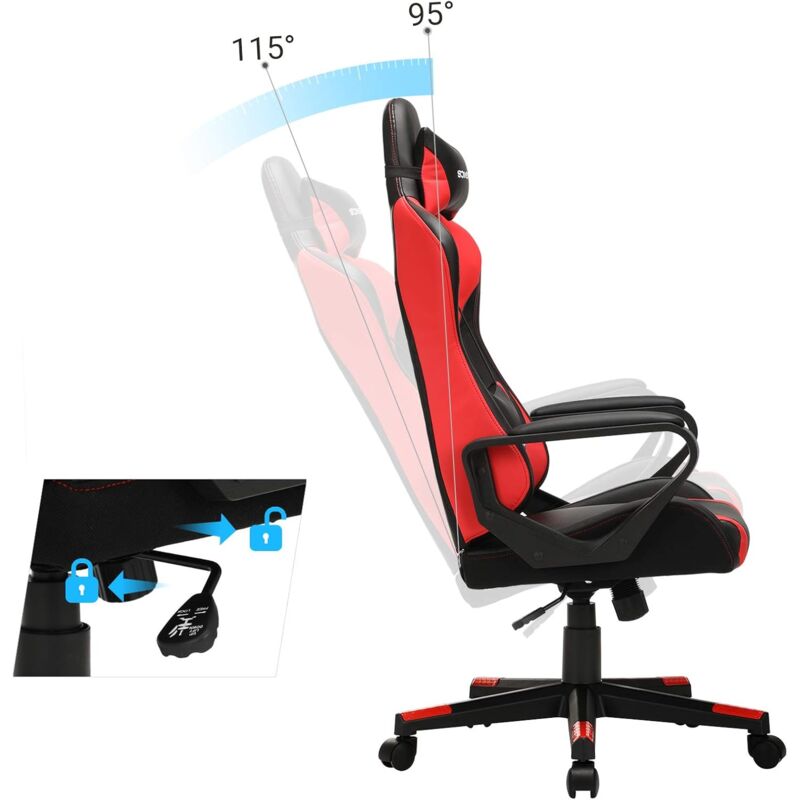 FAUTEUIL GAMER ERGONOMIQUE CHAISE GAMING FAUTEUIL DE BUREAU AVEC  REPOSE-PIEDS TÉLESCOPIQUE APPUI-TÊTE RÉGLABLE SUPPORT LOMBAIRE CAPACITÉ DE  CHARGE 150 KG NOIR 12_0001423