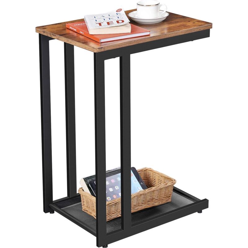 VASAGLE Table d'appoint ronde, Console, Bout de canapé, Chevet, 2 niveaux, pour salon, chambre, Montage facile, Cadre en acier, Style industriel, Marron Rustique et Noir LET56BX