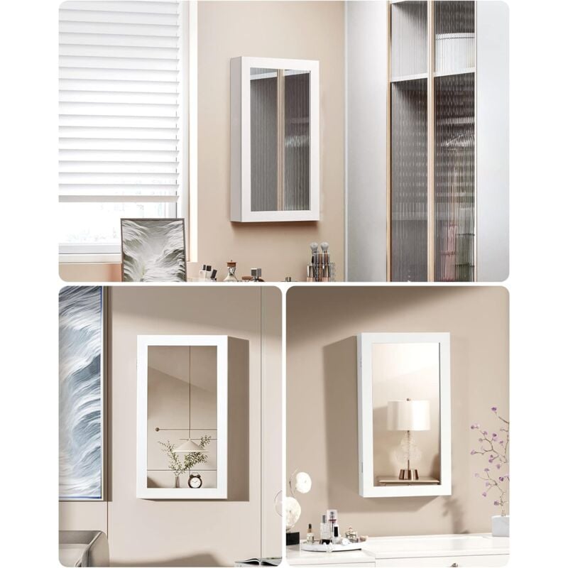 Armoire à Bijoux, Armoire de Rangement Mural avec Serrure, 37 x 10 x 67 cm (L x l x H), Blanc 2