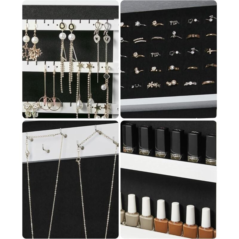 Armoire à Bijoux, Armoire de Rangement Mural avec Serrure, 37 x 10 x 67 cm (L x l x H), Blanc 3