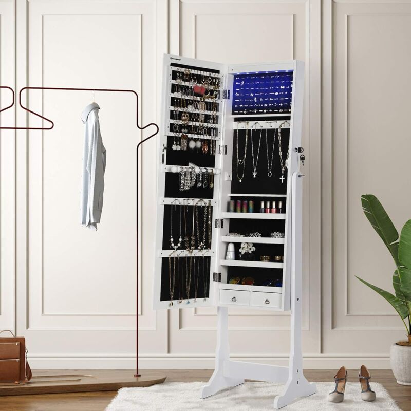 Armoire à bijoux armoire de rangement sur pieds avec serrure et LED 3