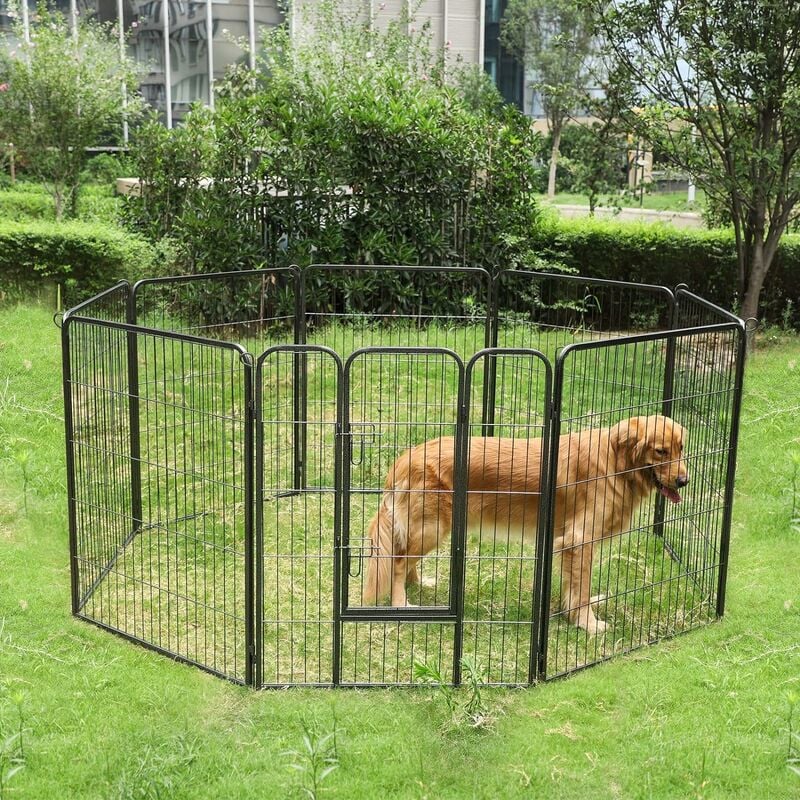 PawHut Parc enclos pour chiens chiots animaux domestiques diamètre 158 cm 8  panneaux 71L x 61H cm noir