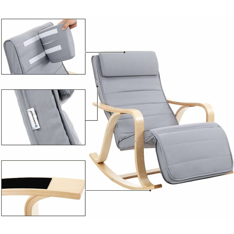 SONGMICS Rocking Chair Fauteuil Bascule avec Repose-Pieds réglable à 5 Niveaux Design Charge Maximum 150 kg Marron LYY10ZV1 