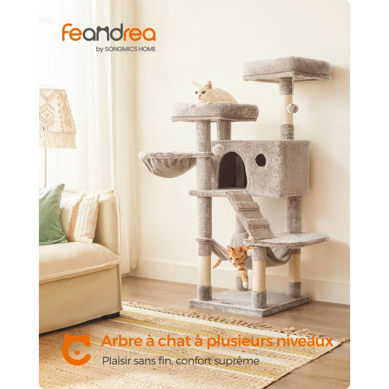 FEANDREA Greige PCT164G01 Griffoir, 138 cm Arbre à Chat, Moderne