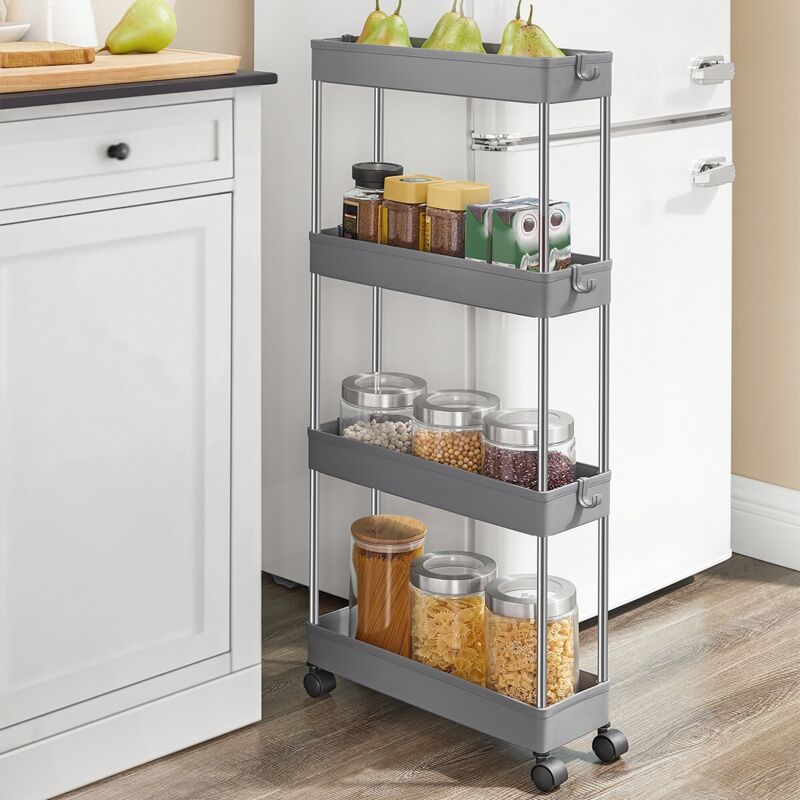 Chariot De Rangement SONGMICS 4 Niveaux Avec Roulettes Et Freins - Étagère Mobile, 2 Pots Inclus, Blanc, Pour Cuisine Buanderie Bureau - 5